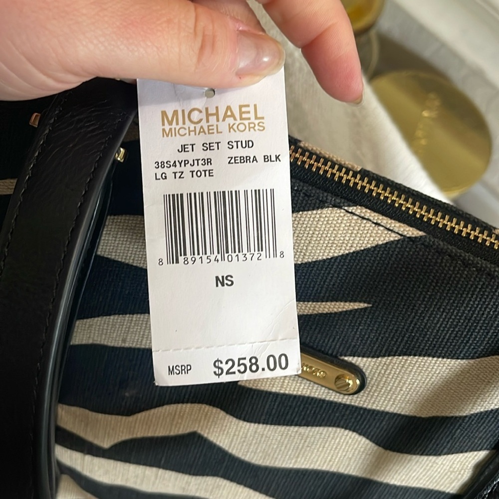 MICHAEL KORS - zebra print jet set studded tote - NWT - Picture 9 of 14